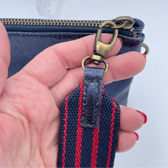 Anthropologie Metallic Leather Clutch Wristlet OS Blue - Picture 10 of 16
